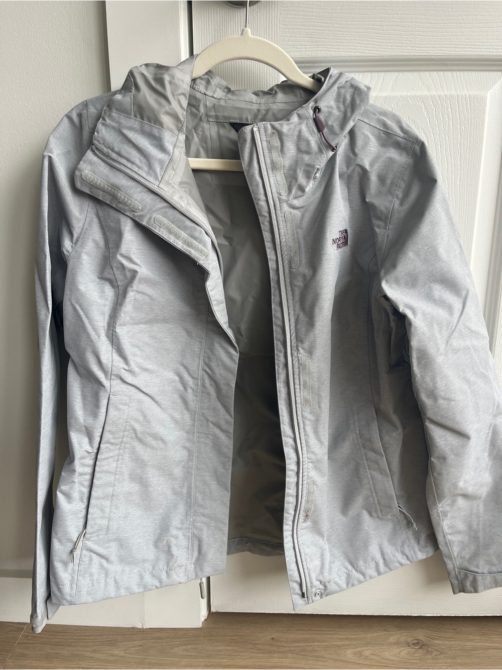 The North Face Light Gray Hooded Rain Shell